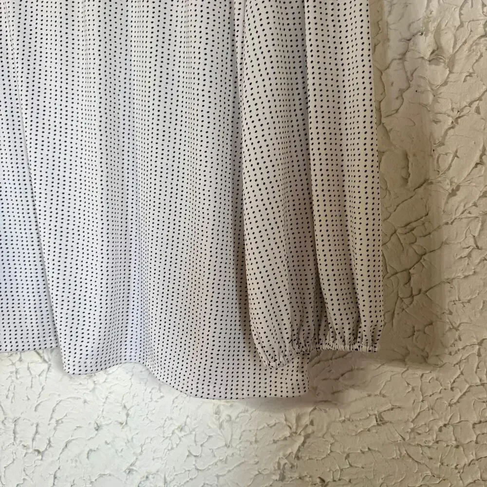 Adrianna Papell Polka Dot Blouse Womens XL Ruffle Neck Long Sleeve Top - Picture 3 of 7